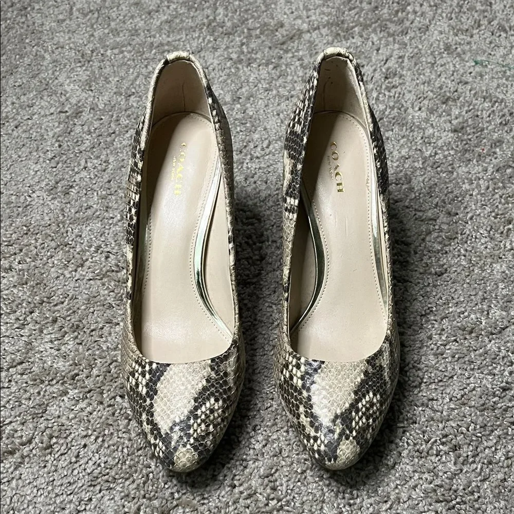 Coach Beige and Black Snakeskin Heels Size 8-1/2 EUC